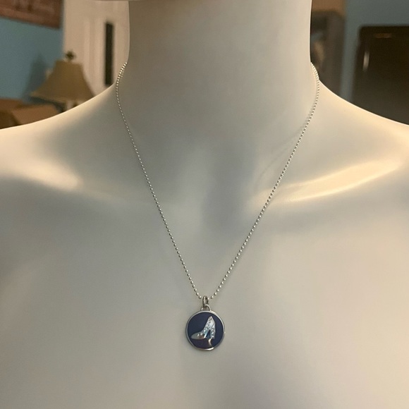 Coach Blue Enameled Crystal High Heel Pendant .925 Sterling Silver Necklace - Picture 3 of 7